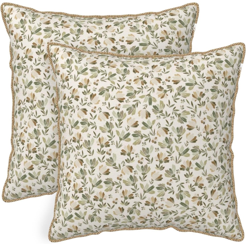 Pillow Insert 18X18 - Salbeigrün-Beige-Blumenmuster-Weiches-Samt-Kissenbezug-Set-2-teilig-Rustikaler-Vintage-Brauner-Blumen-Dekorativer-Kissenbezug-18x18-Zoll