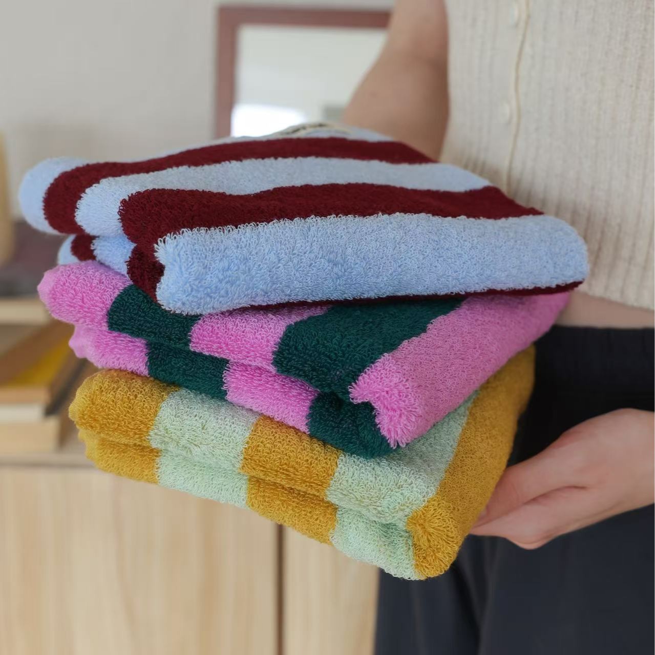 Retro gestreifte Handtücher au – Home Textiles Face Towel Bewertung und Preis